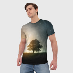 Мужская футболка 3D Раскидистое дерево на фоне звёздного неба - фото 2