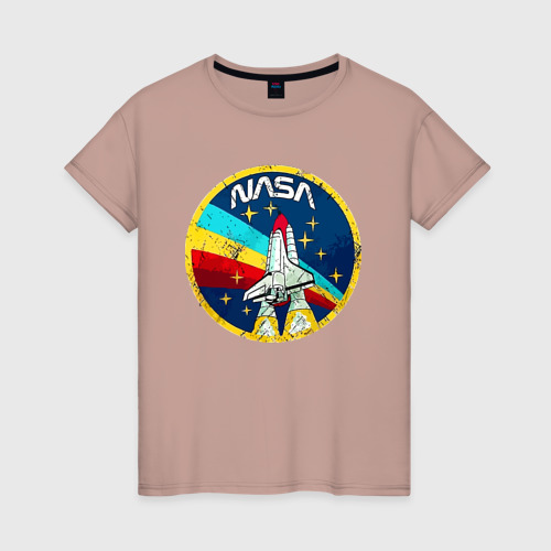 Женская футболка хлопок NASA - emblem - USA, цвет пыльно-розовый