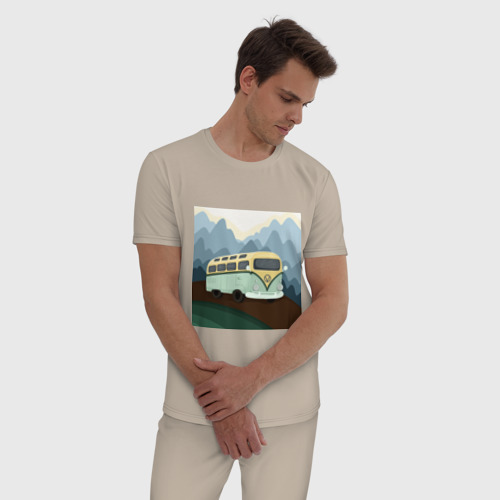 Мужская пижама хлопок с принтом Машина и горы в путешествии, фото на моделе #1
