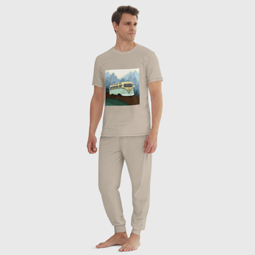 Мужская пижама хлопок с принтом Машина и горы в путешествии, вид сбоку #3