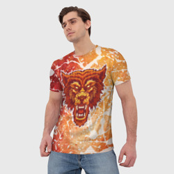 Мужская футболка 3D Огненный волк на красно-желтом фоне - фото 2