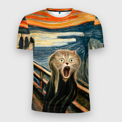 Мужская футболка 3D Slim Нейросеть - крик кота