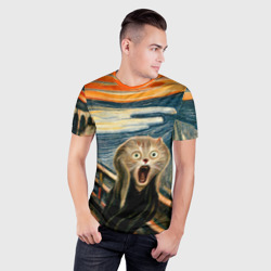 Мужская футболка 3D Slim Нейросеть - крик кота - фото 2