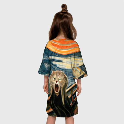 Детское платье 3D с принтом Нейросеть - крик кота, вид сзади #2