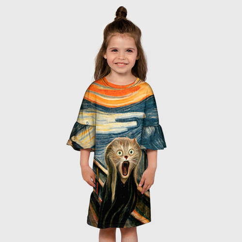Детское платье 3D с принтом Нейросеть - крик кота, вид сбоку #3