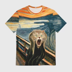 Мужская футболка 3D Нейросеть - крик кота