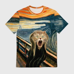 Мужская футболка 3D Нейросеть - крик кота