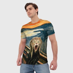 Мужская футболка 3D Нейросеть - крик кота - фото 2