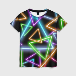 Женская футболка 3D Неоновые треугольники - текстура