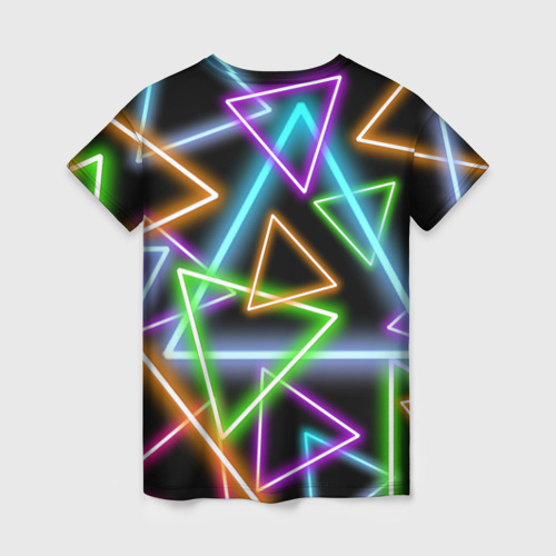 Женская футболка 3D Неоновые треугольники - текстура, цвет 3D печать - фото 2