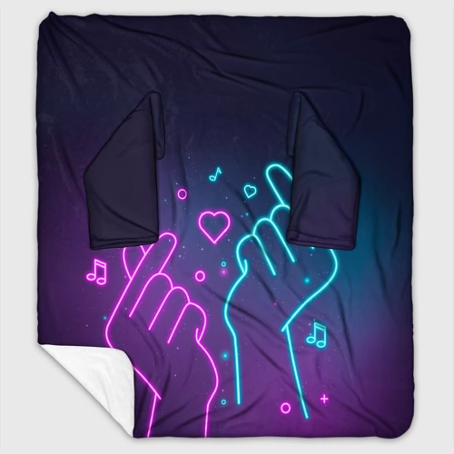 Плед с рукавами с принтом Корейский символ любви - Неон, вид спереди #2