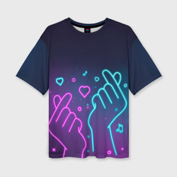 Женская футболка oversize 3D Корейский символ любви - Неон