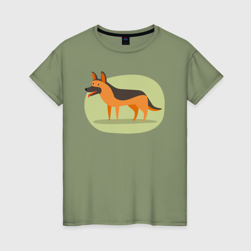 Женская футболка хлопок Немецкая oвчарка, цвет авокадо