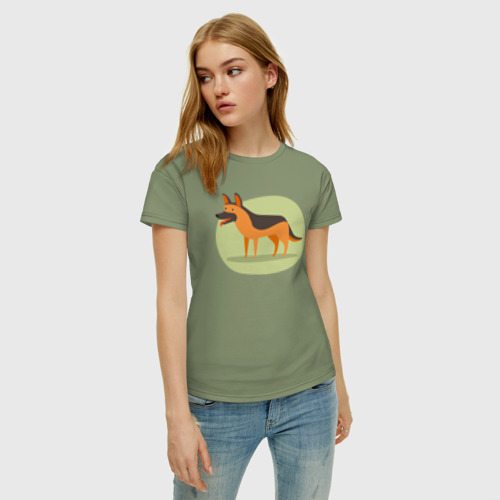 Женская футболка хлопок Немецкая oвчарка, цвет авокадо - фото 3