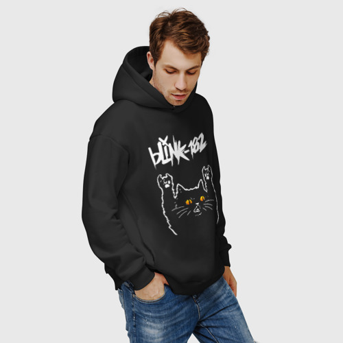 Мужское худи Oversize хлопок Blink 182 rock cat, цвет черный - фото 7