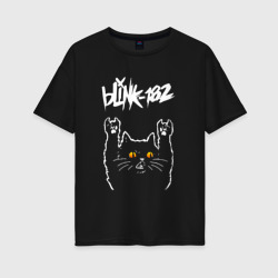 Женская футболка хлопок Oversize Blink 182 rock cat