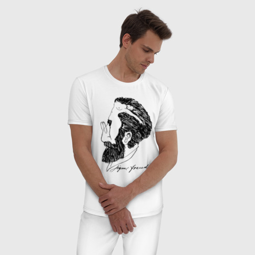 Мужская пижама хлопок Портрет Зигмунда Фрейда, иллюзия, цвет белый - фото 3