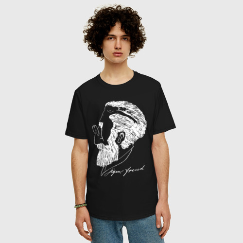 Мужская футболка хлопок Oversize Портрет Зигмунда Фрейда - иллюзия, цвет черный - фото 3