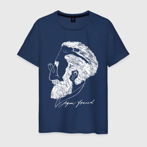 Мужская футболка из хлопка с принтом Портрет Зигмунда Фрейда - иллюзия, вид спереди №1