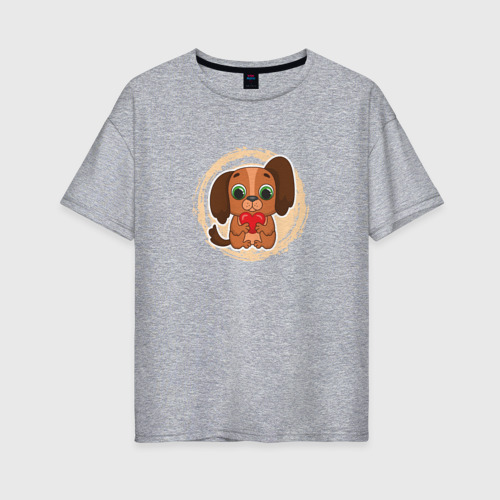 Женская футболка хлопок Oversize с принтом Мультяшный спаниель с сердцем, вид спереди #2