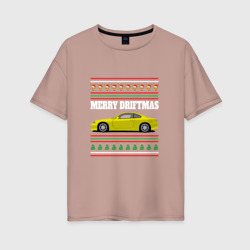 Женская футболка хлопок Oversize Merry Driftmas Nissan Silvia S15 Ugly Sweater
