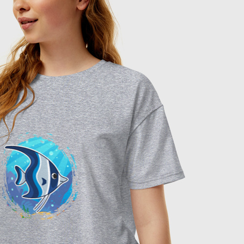 Женская футболка хлопок Oversize с принтом Мультяшная рыбка скалярия, фото на моделе #1
