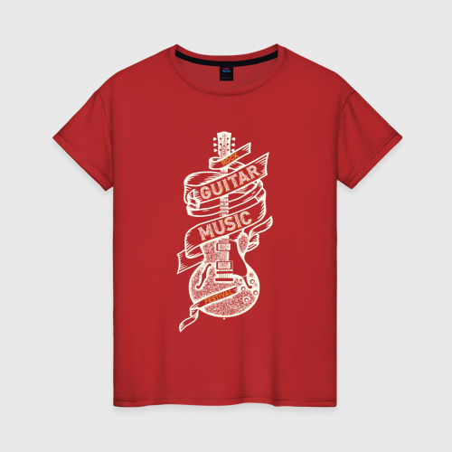 Женская футболка хлопок с принтом Гитара рок-музыка ретро, вид спереди #2