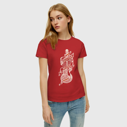 Женская футболка хлопок с принтом Гитара рок-музыка ретро, фото на моделе #1
