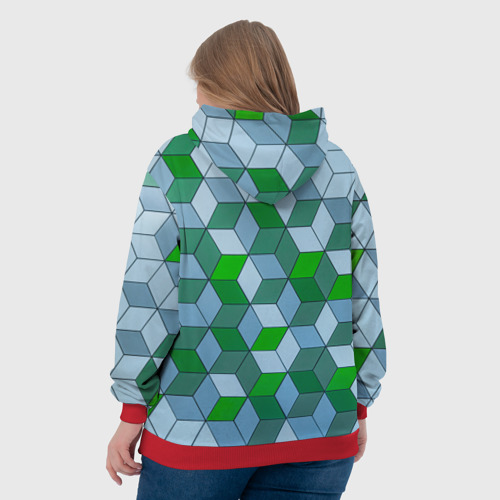 Женская толстовка 3D с принтом Зелёные и серые абстрактные кубы с оптической иллюзии, вид сзади #2