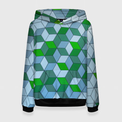 Женская толстовка 3D Зелёные и серые абстрактные кубы с оптической иллюзии