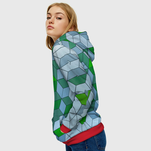 Женская толстовка 3D с принтом Зелёные и серые абстрактные кубы с оптической иллюзии, вид сбоку #3