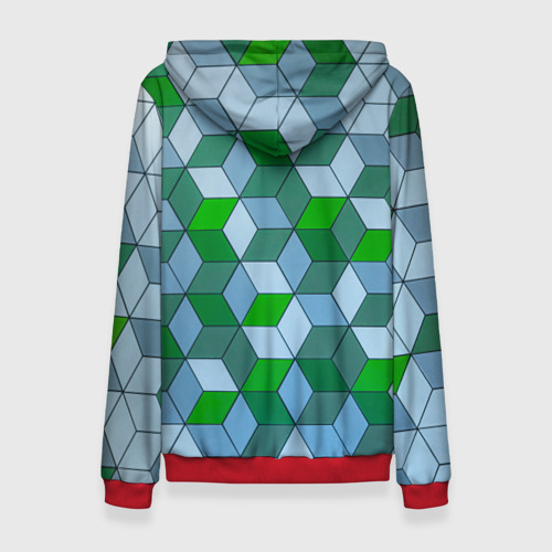 Женская толстовка 3D с принтом Зелёные и серые абстрактные кубы с оптической иллюзии, вид сзади #1