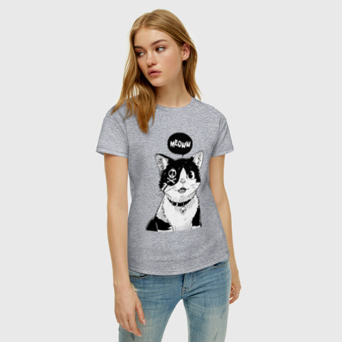 Женская футболка хлопок с принтом Кот пират - наглая рожа, фото на моделе #1