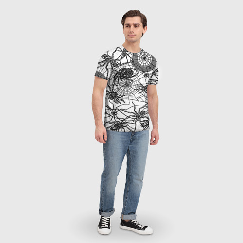 Мужская футболка 3D с принтом Пауки и паутина, вид сбоку #3