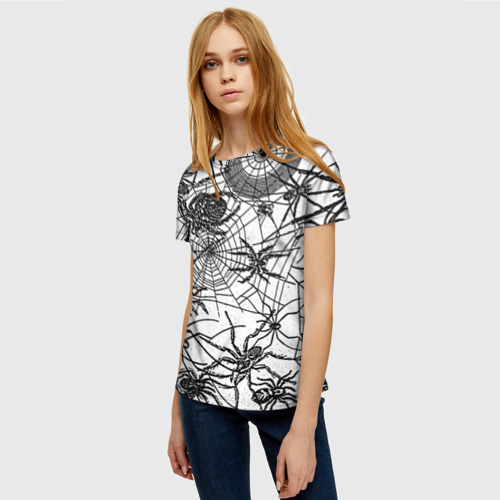 Женская футболка 3D с принтом Пауки и паутина, фото на моделе #1
