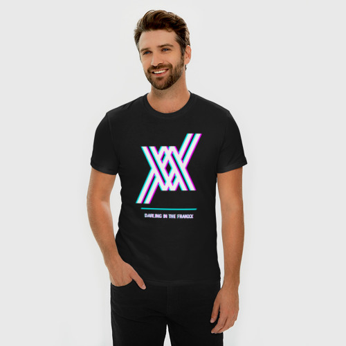 Мужская футболка хлопок Slim Символ Darling in the FranXX в стиле glitch, цвет черный - фото 3