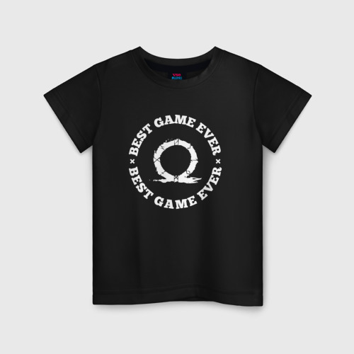 Детская футболка хлопок Символ God of War и круглая надпись best game ever, цвет черный