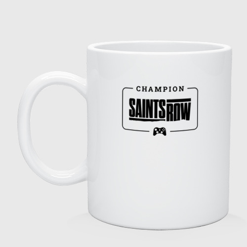 Кружка керамическая с принтом Saints Row gaming champion: рамка с лого и джойстиком, вид спереди #2