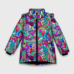 Зимняя куртка для девочек 3D Лоскутная абстракция