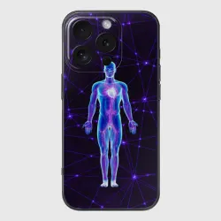 Чехол для iPhone 16 Pro силиконовый с защитой камеры Неоновый человек в нейросети