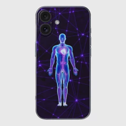 Чехол для iPhone 16 силиконовый с защитой камеры Неоновый человек в нейросети