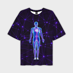 Мужская футболка oversize 3D Неоновый человек в нейросети