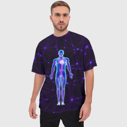Мужская футболка oversize 3D Неоновый человек в нейросети - фото 2