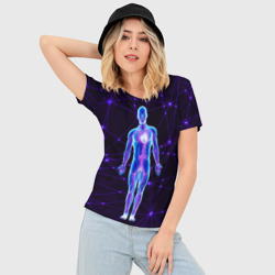Женская футболка 3D Slim Неоновый человек в нейросети - фото 2