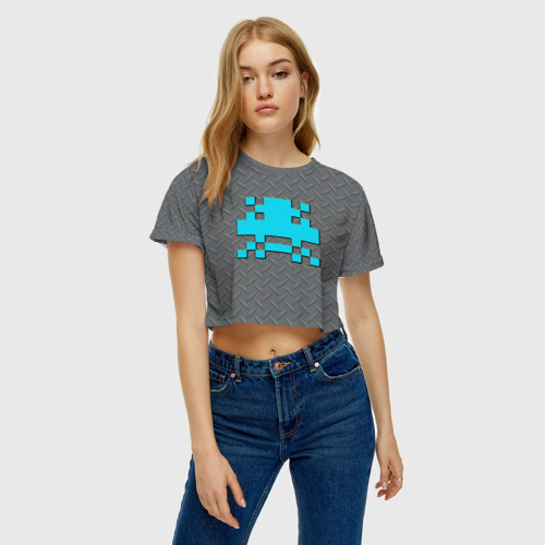 Женская футболка Crop-top 3D Бэнкси - космический захватчик, цвет 3D печать - фото 4