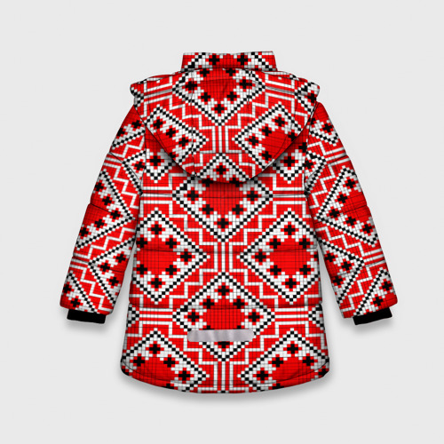 Зимняя куртка для девочек 3D с принтом Белорусская вышивка - орнамент, вид сзади #1