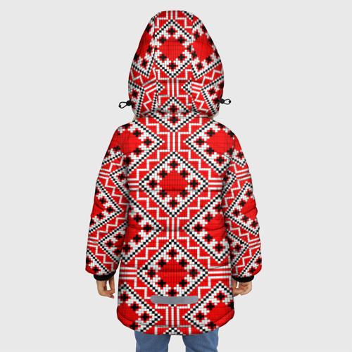 Зимняя куртка для девочек 3D с принтом Белорусская вышивка - орнамент, вид сзади #2