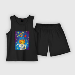 Детская пижама с шортами хлопок Абстрактный космический кот