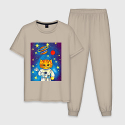 Мужская пижама хлопок Абстрактный космический кот