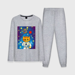 Мужская пижама с лонгсливом хлопок Абстрактный космический кот